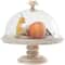 12.25" Cream Wood Cake Stand with Glass Dome Tabletop Décor